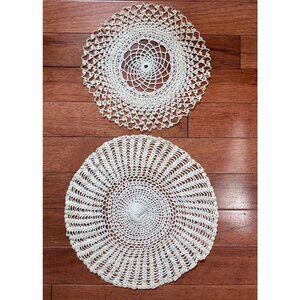 Vintage Hand-Crocheted Lace Doilies Set Round Ivory 10"-9" Decor Centerpieces